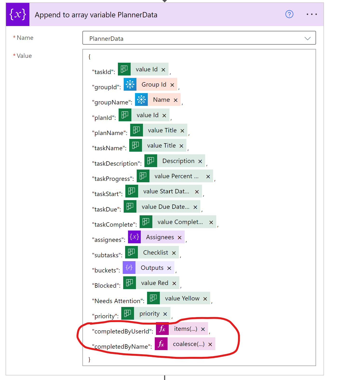 screenshot of data array