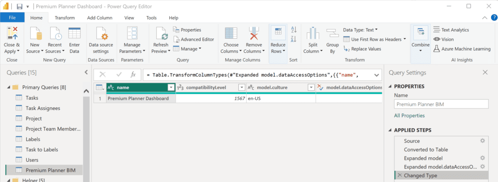 screenshot of initial connection to bim file