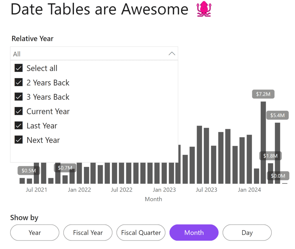 screenshot of relative date slicer